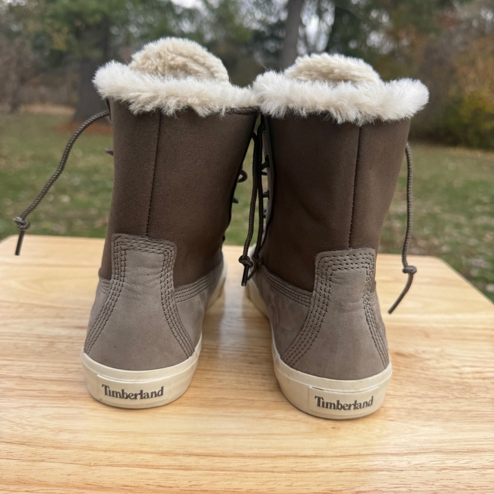 Timberland Skyla Bay Fold Down Fleece Boots Olive Nubuck Lace Up 6 - Picture 5 of 14